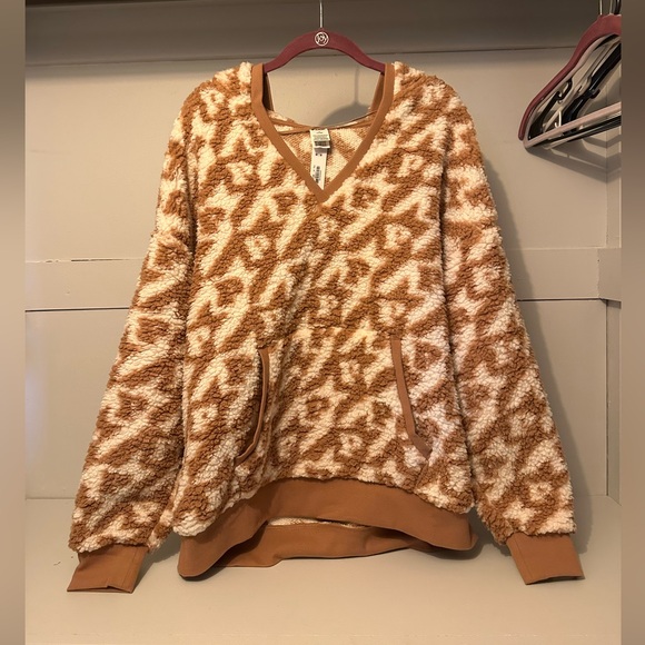 PINK Victoria's Secret Sweaters - PINK Victoria's Secret Tan and Cream V-Neck Sweater